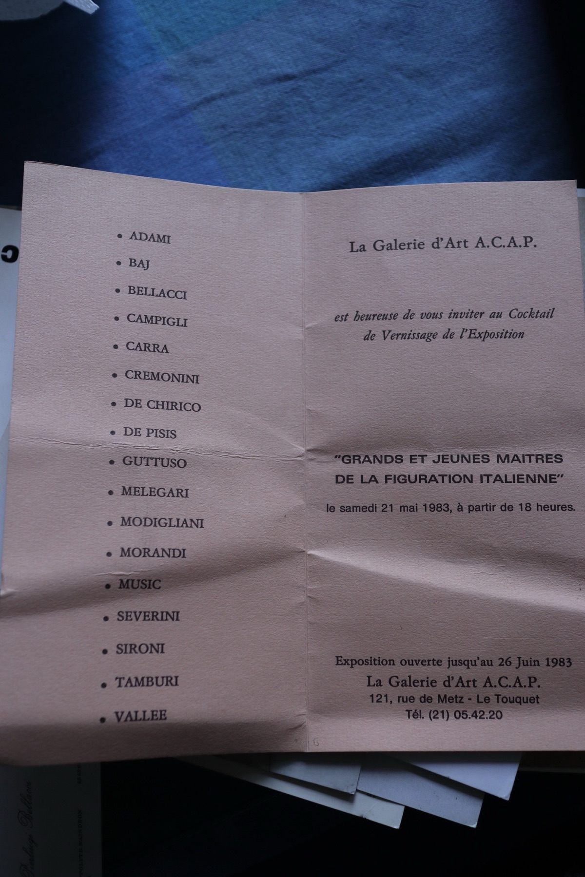 Catalogo 'Grands et Jeunes Maîtres de la Figuration Italienne' con Bellacci tra De Chirico, Modigliani, Morandi