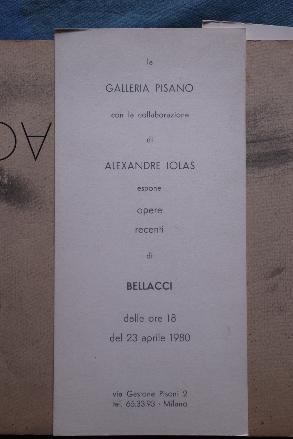Invito Galleria Pisano con Alexandre Iolas, 1980